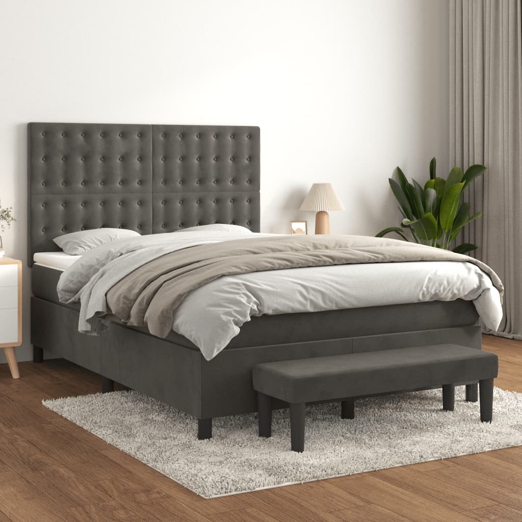 Giroletto a Molle con Materasso Grigio Scuro 140x200 cm Velluto | homemem39