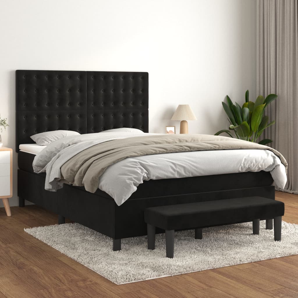 Giroletto a Molle con Materasso Nero 140x200 cm in Velluto | homemem39