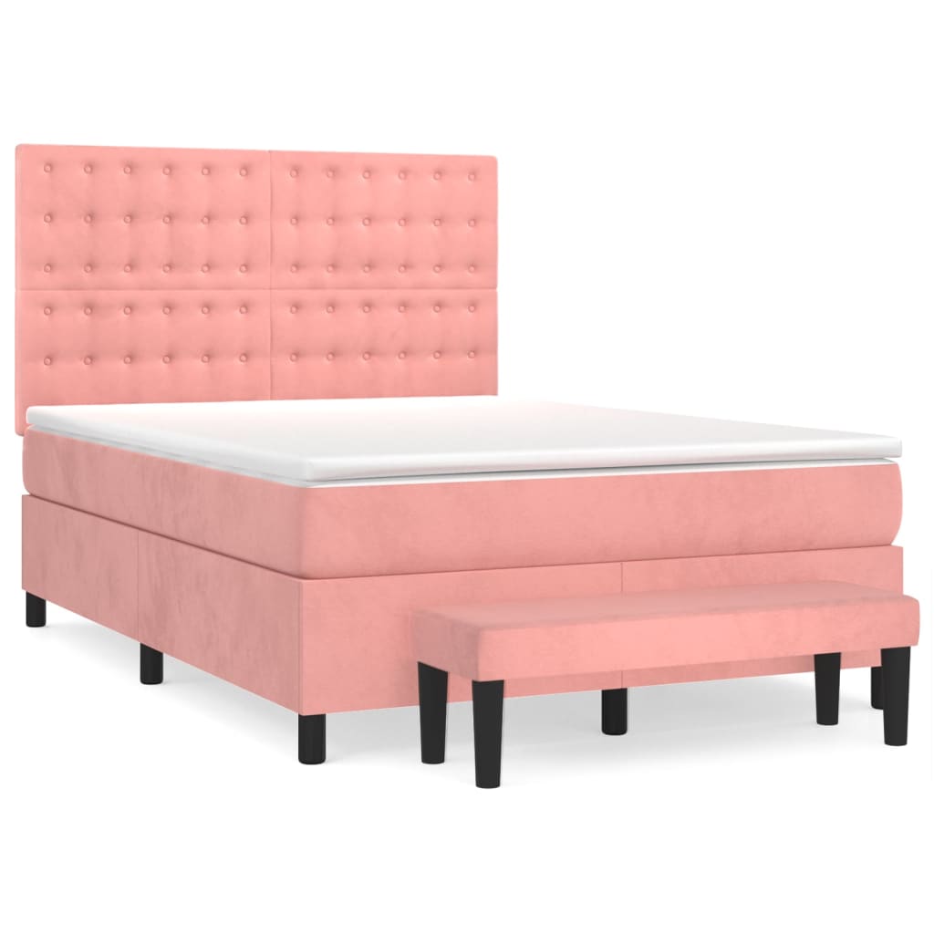 Giroletto a Molle con Materasso Rosa 140x200 cm in Velluto | homemem39