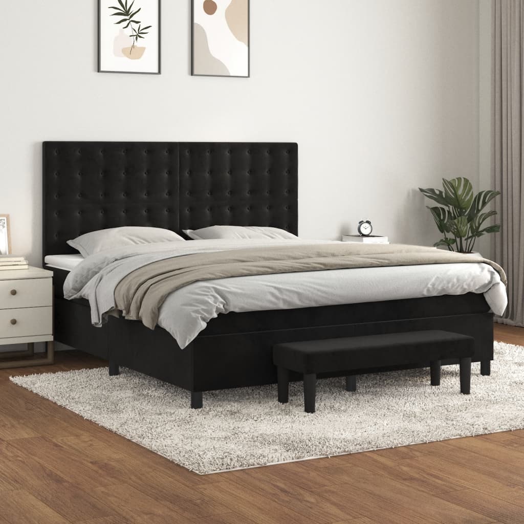 Giroletto a Molle con Materasso Nero 160x200 cm in Velluto | homemem39