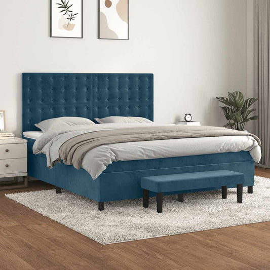 Giroletto a Molle con Materasso Blu Scuro 160x200 cm in Velluto | homemem39