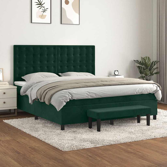 Giroletto a Molle con Materasso Verde Scuro 180x200 cm Velluto