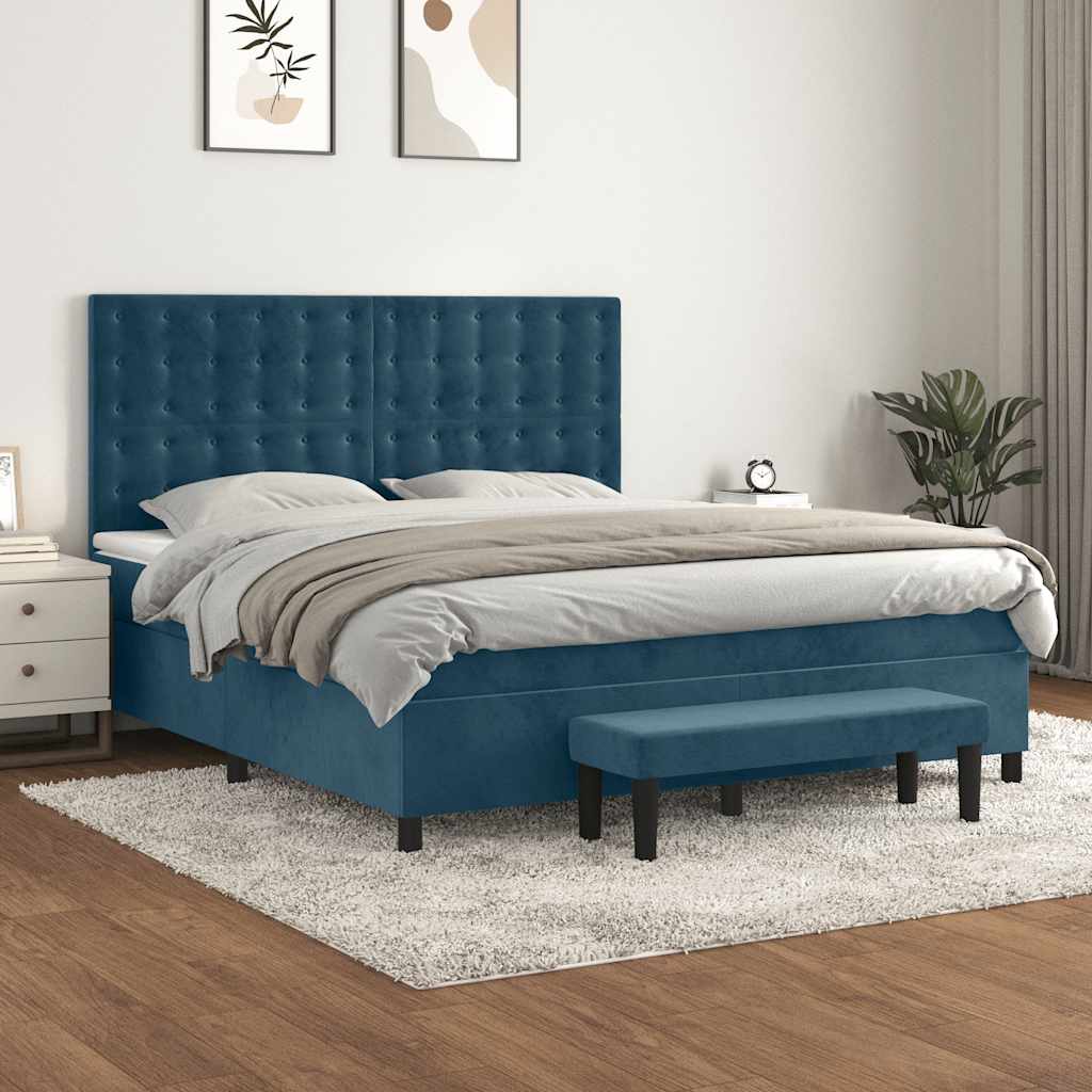 Giroletto a Molle con Materasso Blu Scuro 180x200 cm in Velluto | homemem39