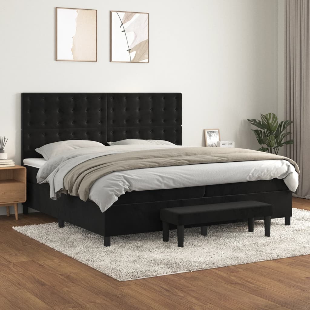 Giroletto a Molle con Materasso Nero 200x200 cm in Velluto | homemem39