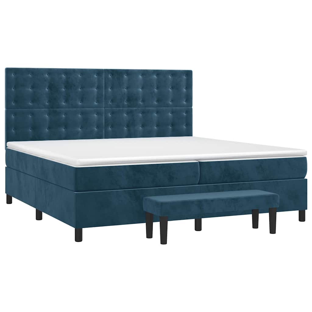 Giroletto a Molle con Materasso Blu Scuro 200x200 cm in Velluto | homemem39