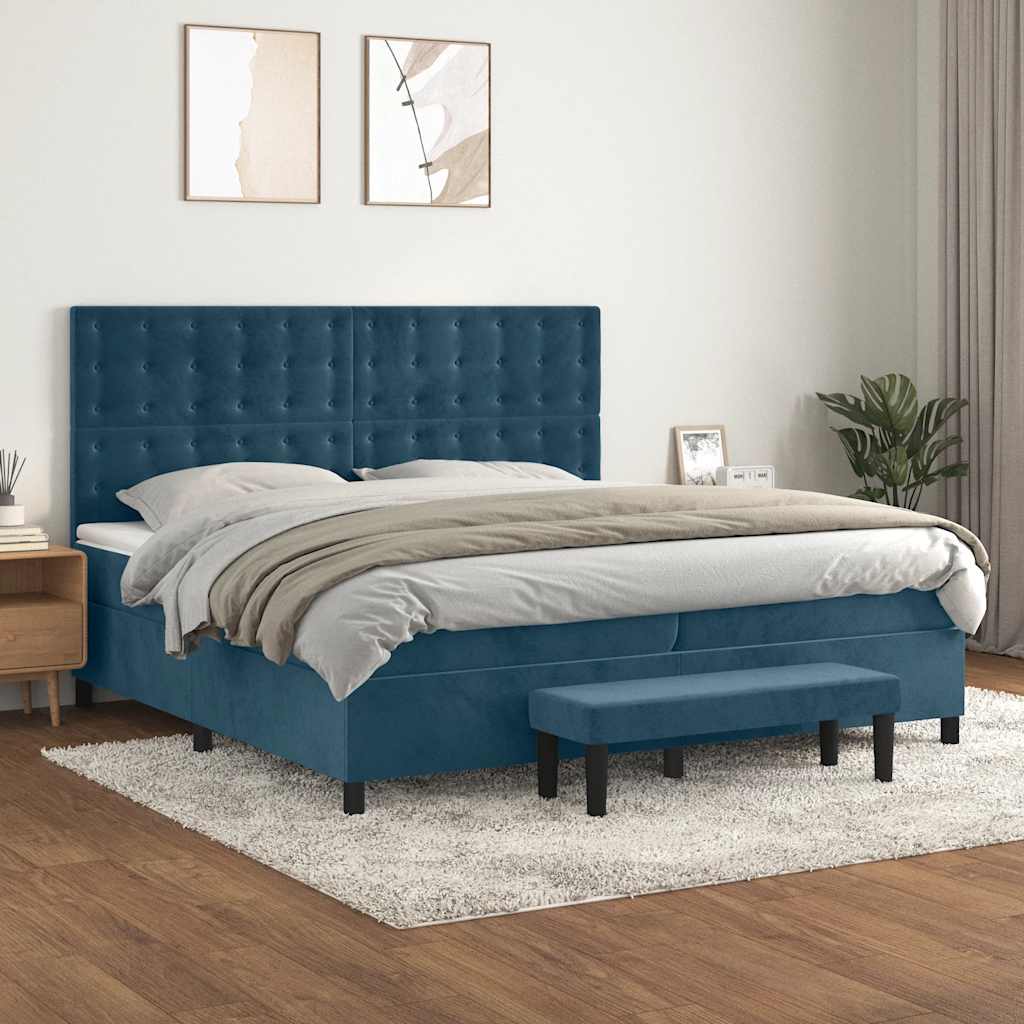 Giroletto a Molle con Materasso Blu Scuro 200x200 cm in Velluto | homemem39
