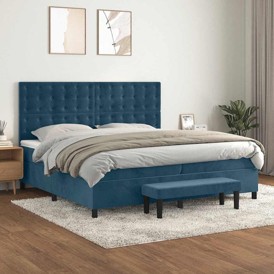 Giroletto a Molle con Materasso Blu Scuro 200x200 cm in Velluto | homemem39