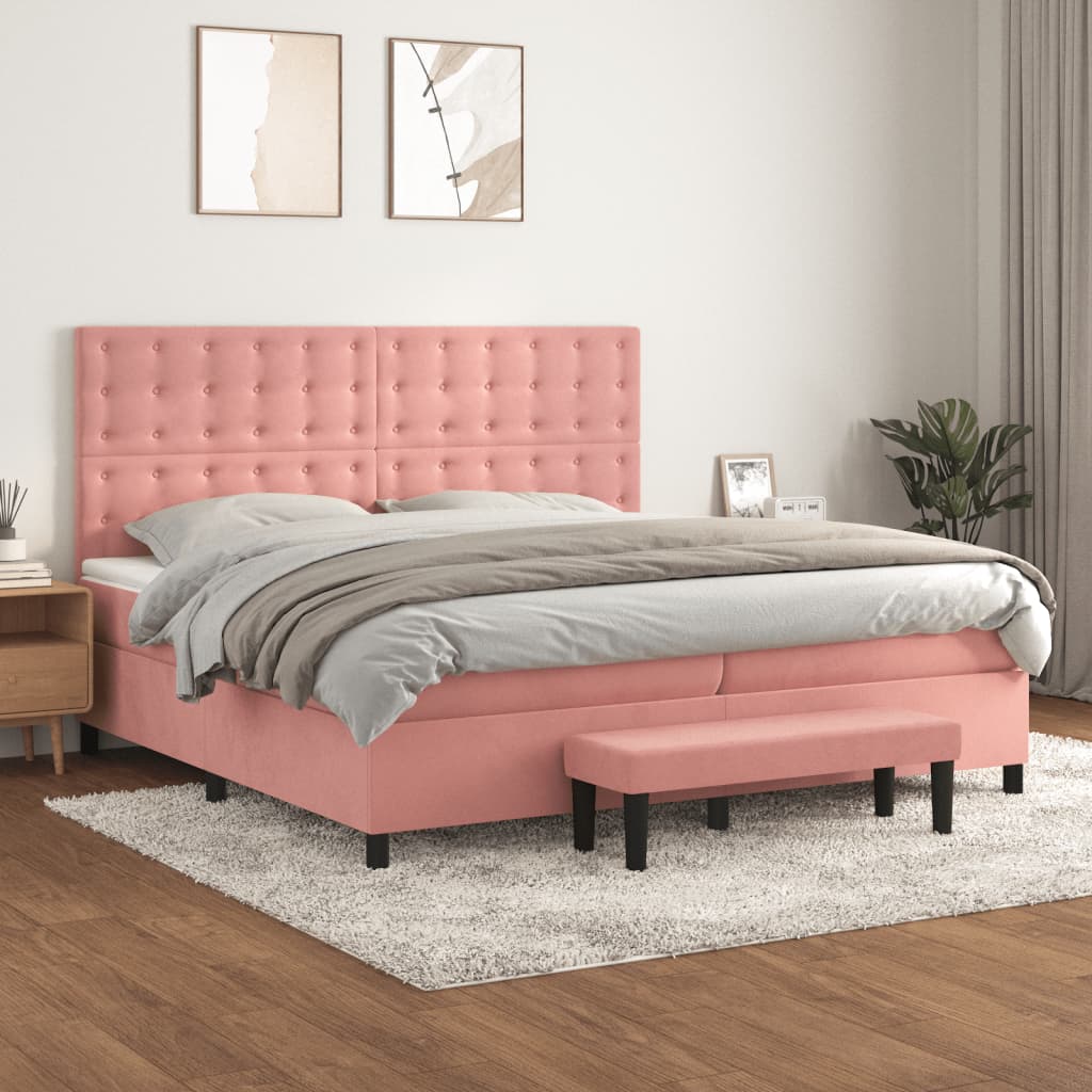 Giroletto a Molle con Materasso Rosa 200x200 cm in Velluto | homemem39
