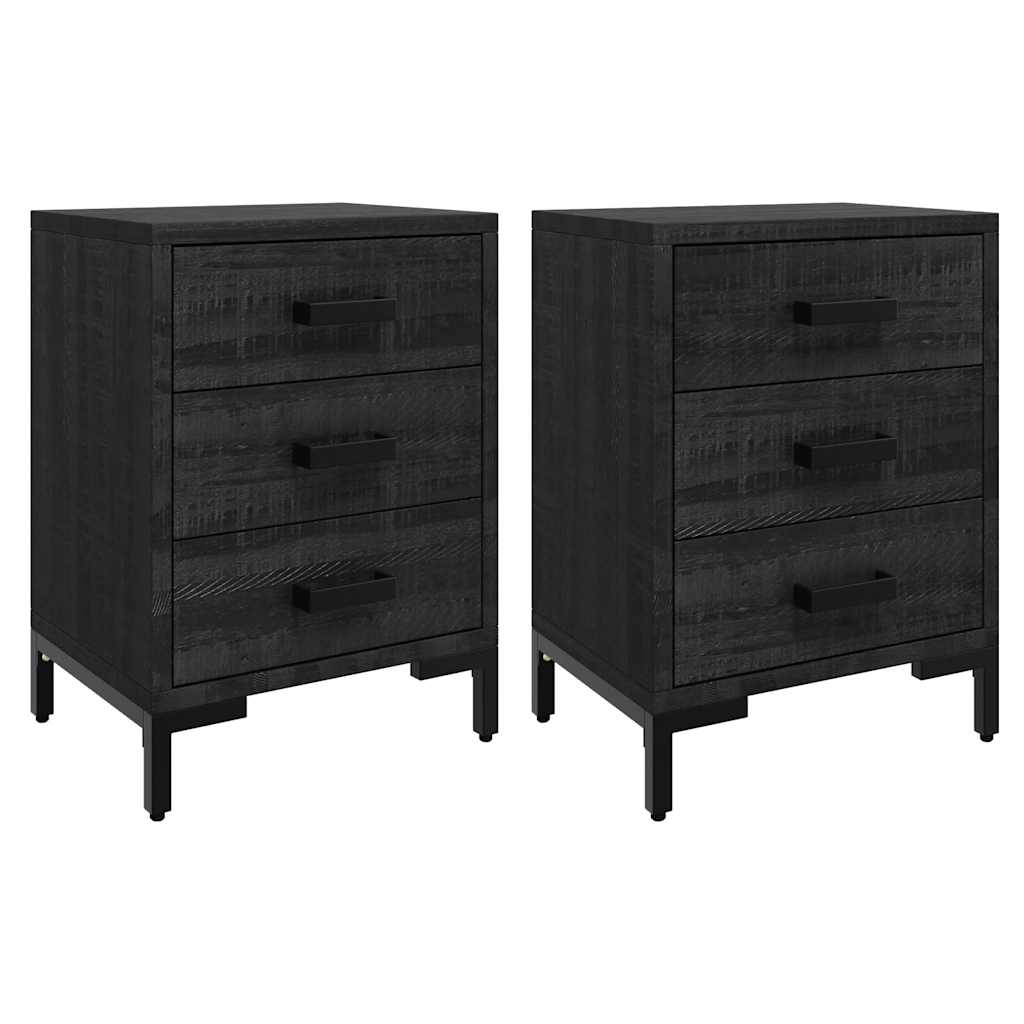 Comodini 2 pz Neri 40x30x55 cm in Legno Massello di Pino | homemem39