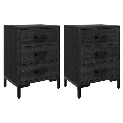 Comodini 2 pz Neri 40x30x55 cm in Legno Massello di Pino | homemem39