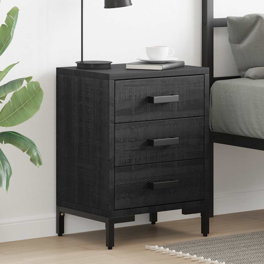 Comodini 2 pz Neri 40x30x55 cm in Legno Massello di Pino | homemem39