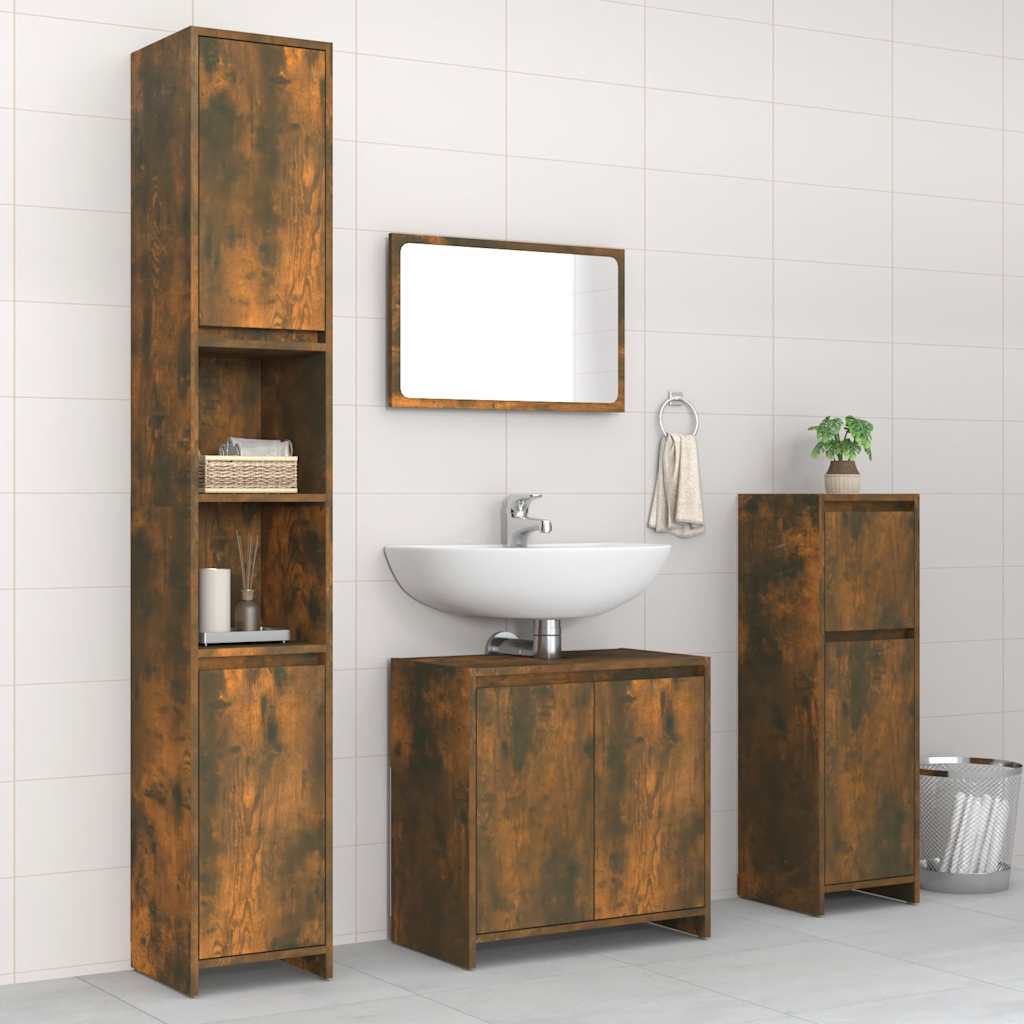 Set Mobili da Bagno 4 pz Rovere Fumo in Legno Multistrato | homemem39