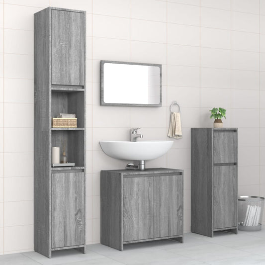 Set Mobili da Bagno 4 pz Grigio Sonoma in Legno Multistrato | homemem39