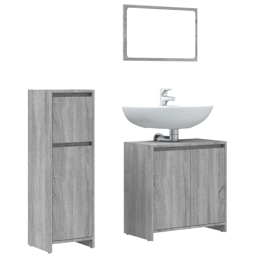 Set Mobili da Bagno 3 pz Grigio Sonoma in Legno Multistrato | homemem39
