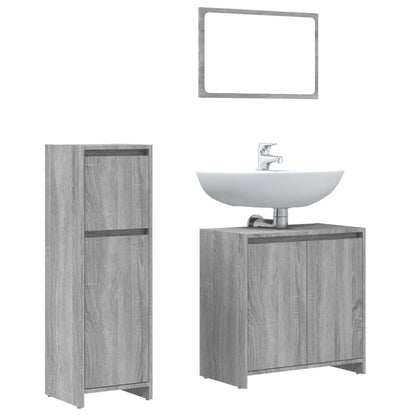 Set Mobili da Bagno 3 pz Grigio Sonoma in Legno Multistrato | homemem39