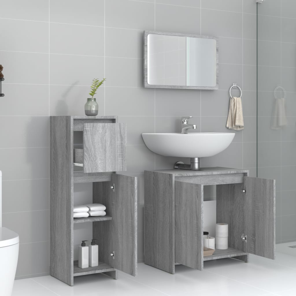 Set Mobili da Bagno 3 pz Grigio Sonoma in Legno Multistrato | homemem39