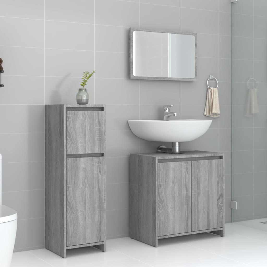 Set Mobili da Bagno 3 pz Grigio Sonoma in Legno Multistrato | homemem39
