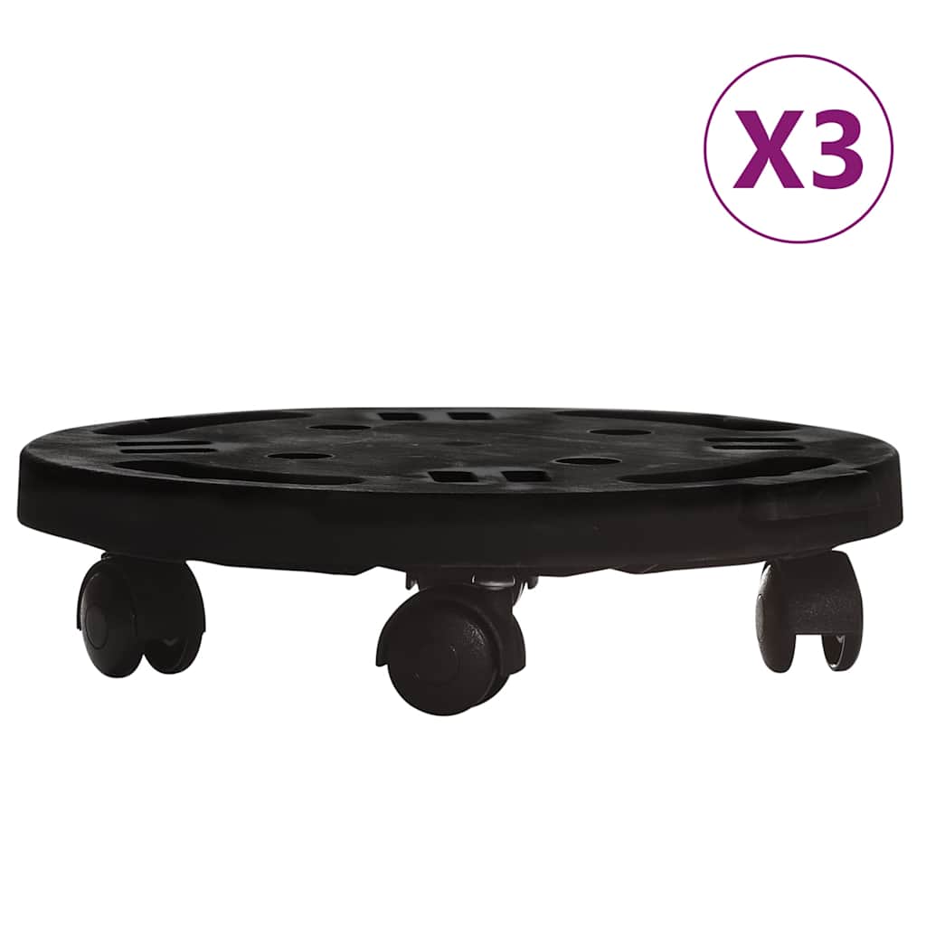 Carrelli per Piante con Ruote 3 pz Diametro 30 cm Neri 170 kg | homemem39