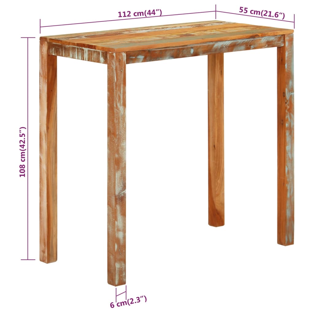 Tavolo da Bar 112x55x108 cm in Legno Massello di Recupero - homemem39