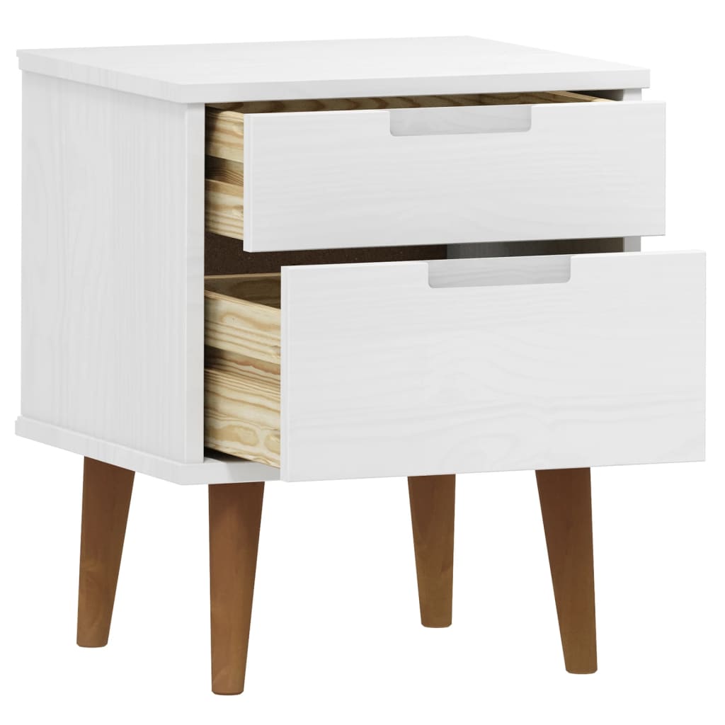 Comodino MOLDE Bianco 40x35x48 cm in Legno Massello di Pino - homemem39