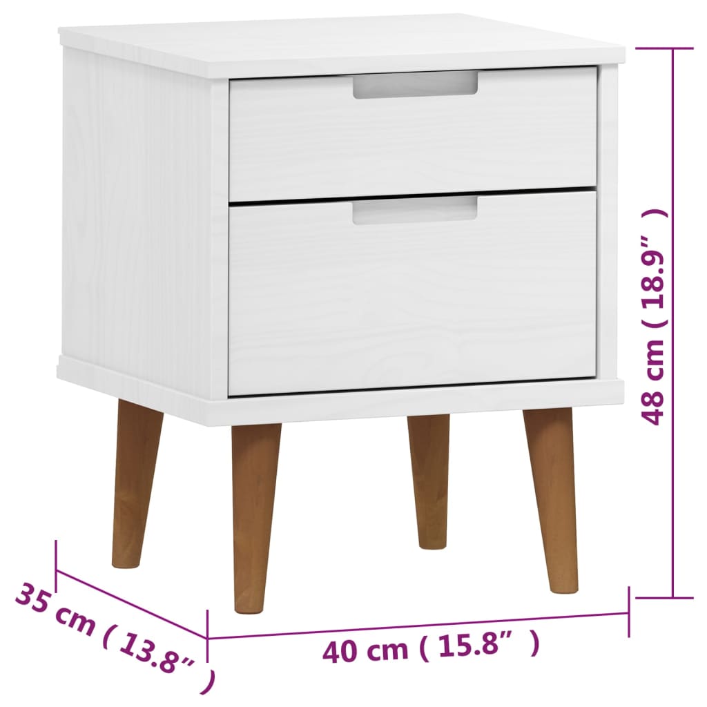 Comodino MOLDE Bianco 40x35x48 cm in Legno Massello di Pino - homemem39