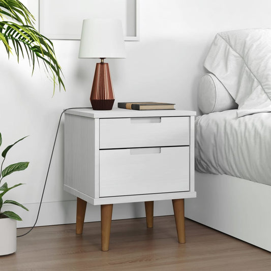 Comodino MOLDE Bianco 40x35x48 cm in Legno Massello di Pino - homemem39