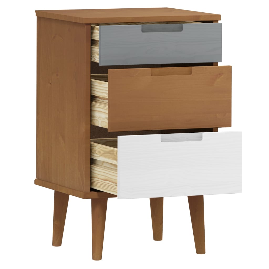 Comodino Marrone MOLDE 40x35x65 cm in Legno Massello di Pino - homemem39