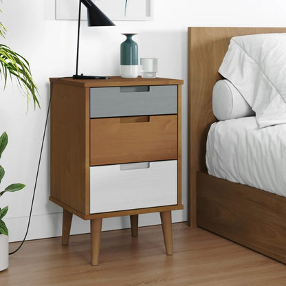 Comodino Marrone MOLDE 40x35x65 cm in Legno Massello di Pino - homemem39