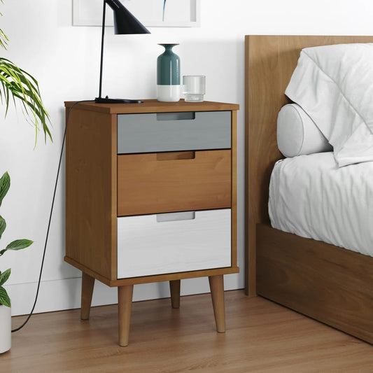 Comodino Marrone MOLDE 40x35x65 cm in Legno Massello di Pino - homemem39