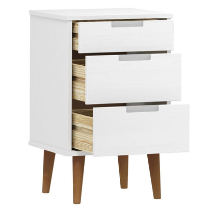 Comodino MOLDE Bianco 40x35x65 cm in Legno Massello di Pino - homemem39