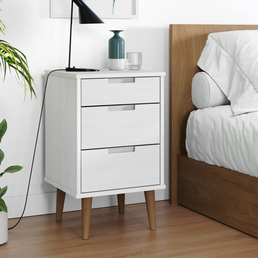 Comodino MOLDE Bianco 40x35x65 cm in Legno Massello di Pino - homemem39