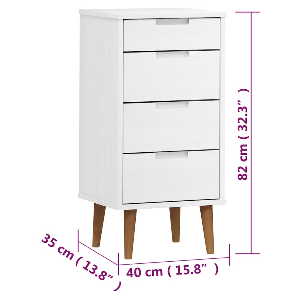 Cassettiera MOLDE Bianca 40x35x82 cm in Legno Massello di Pino