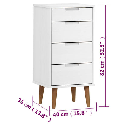 Cassettiera MOLDE Bianca 40x35x82 cm in Legno Massello di Pino