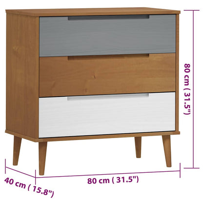 Cassettiera MOLDE Marrone 80x40x80 cm in Legno Massello di Pino