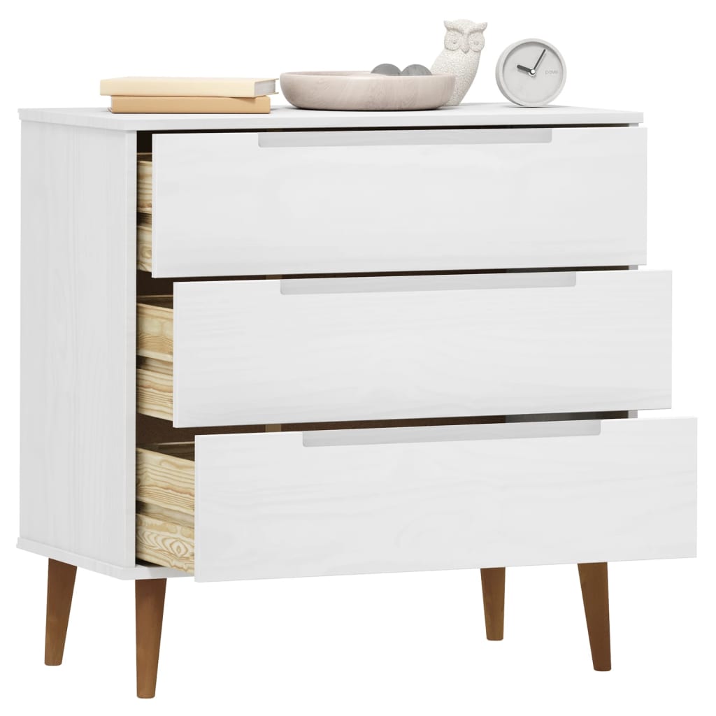 Cassettiera MOLDE Bianca 80x40x80 cm in Legno Massello di Pino | homemem39