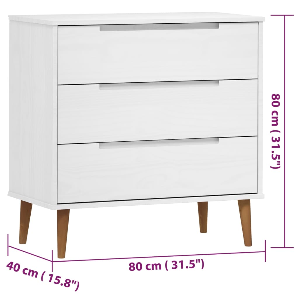 Cassettiera MOLDE Bianca 80x40x80 cm in Legno Massello di Pino | homemem39