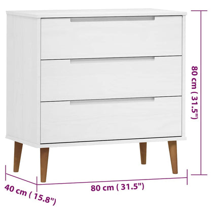 Cassettiera MOLDE Bianca 80x40x80 cm in Legno Massello di Pino