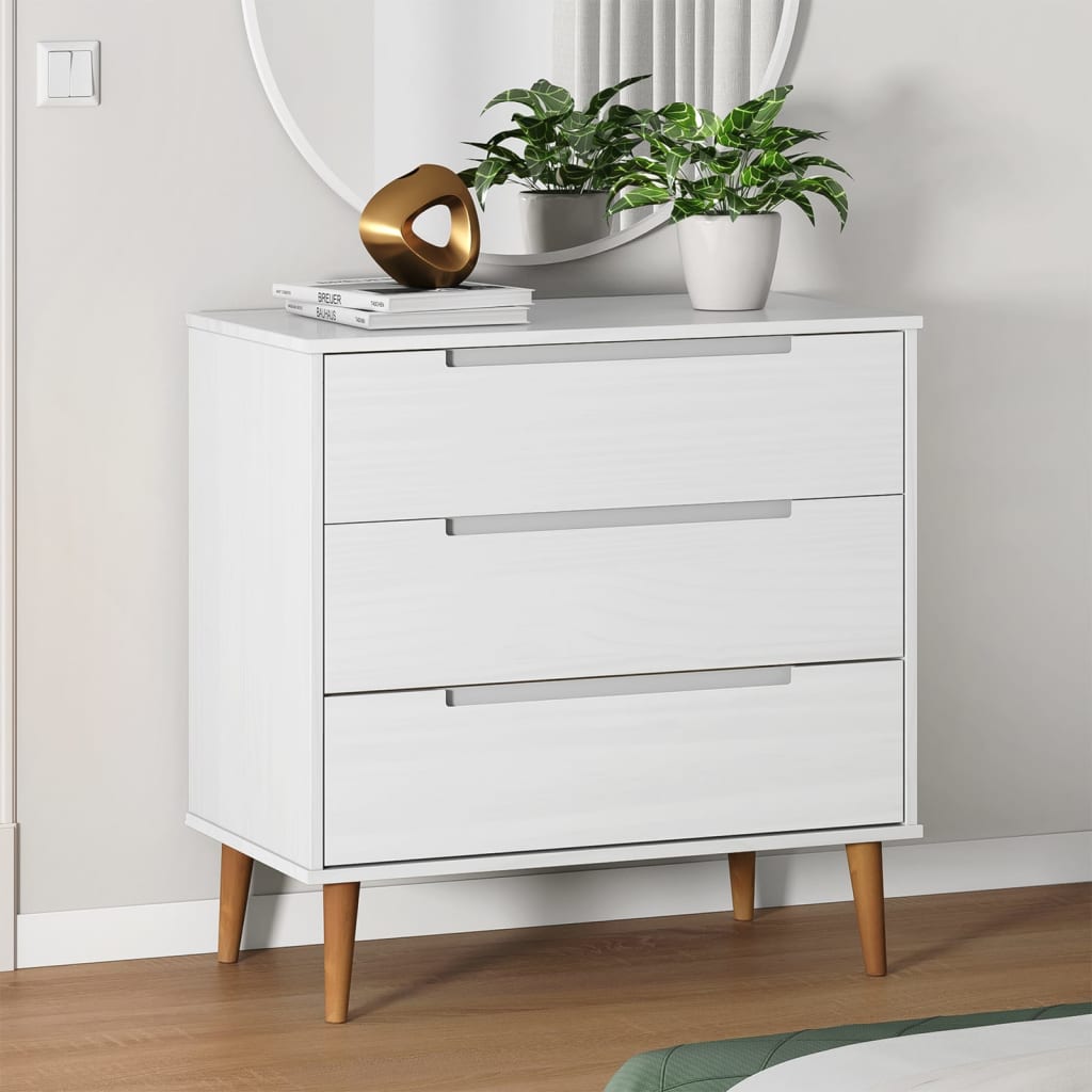Cassettiera MOLDE Bianca 80x40x80 cm in Legno Massello di Pino | homemem39