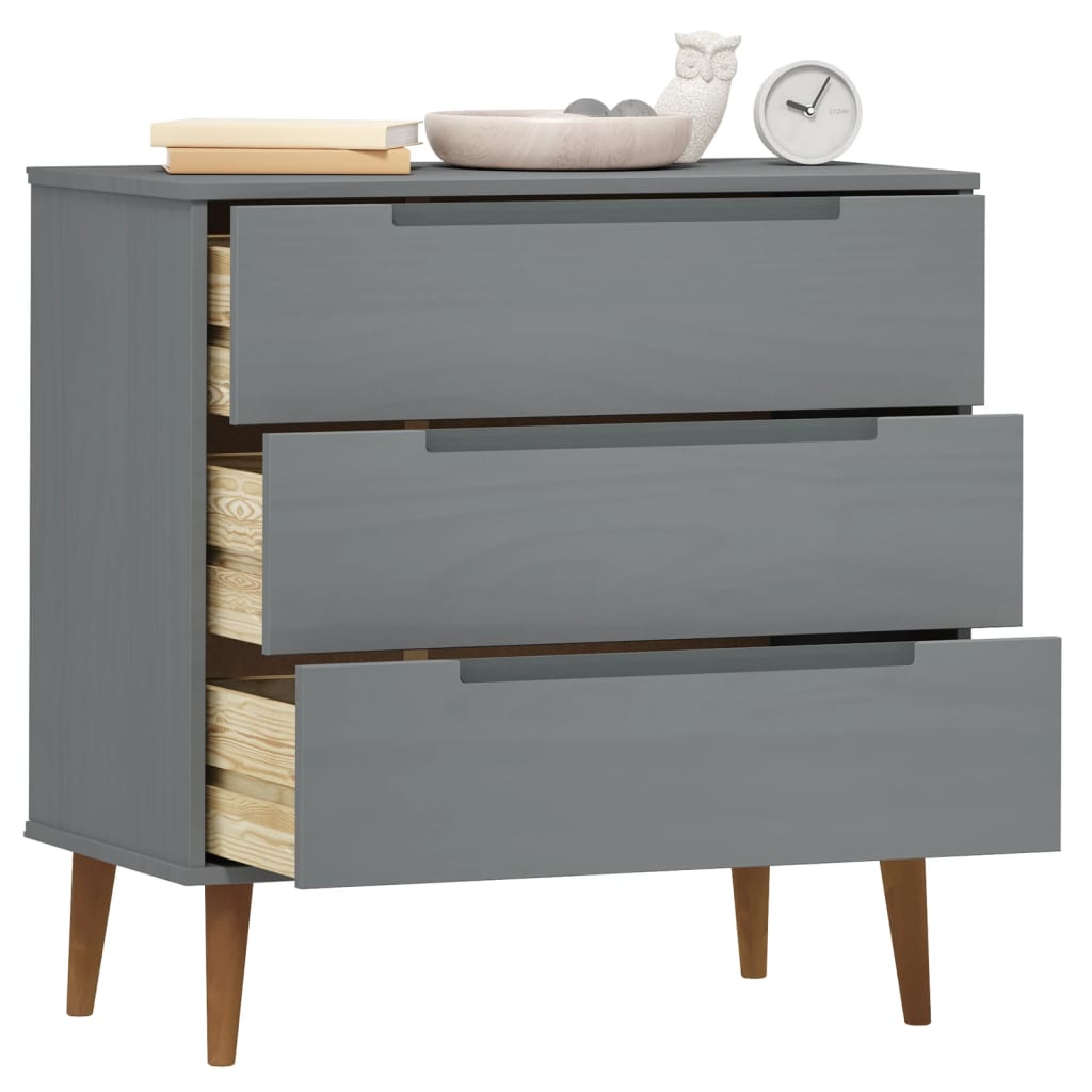 Cassettiera MOLDE Grigia 80x40x80 cm in Legno Massello di Pino - homemem39