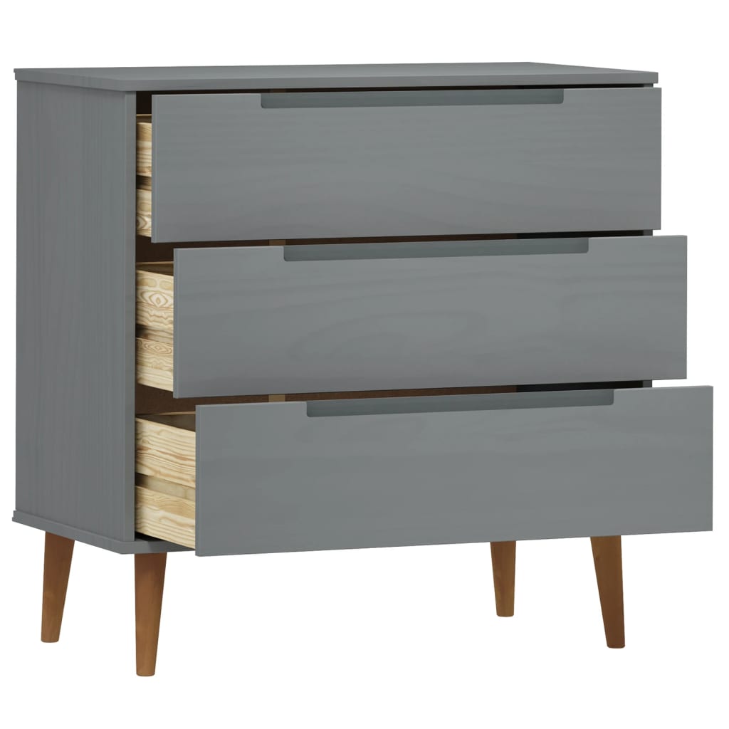 Cassettiera MOLDE Grigia 80x40x80 cm in Legno Massello di Pino - homemem39