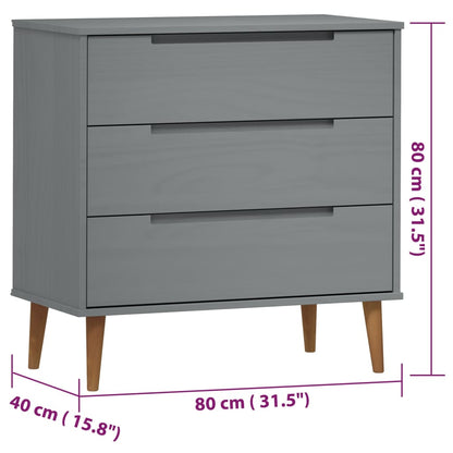 Cassettiera MOLDE Grigia 80x40x80 cm in Legno Massello di Pino - homemem39