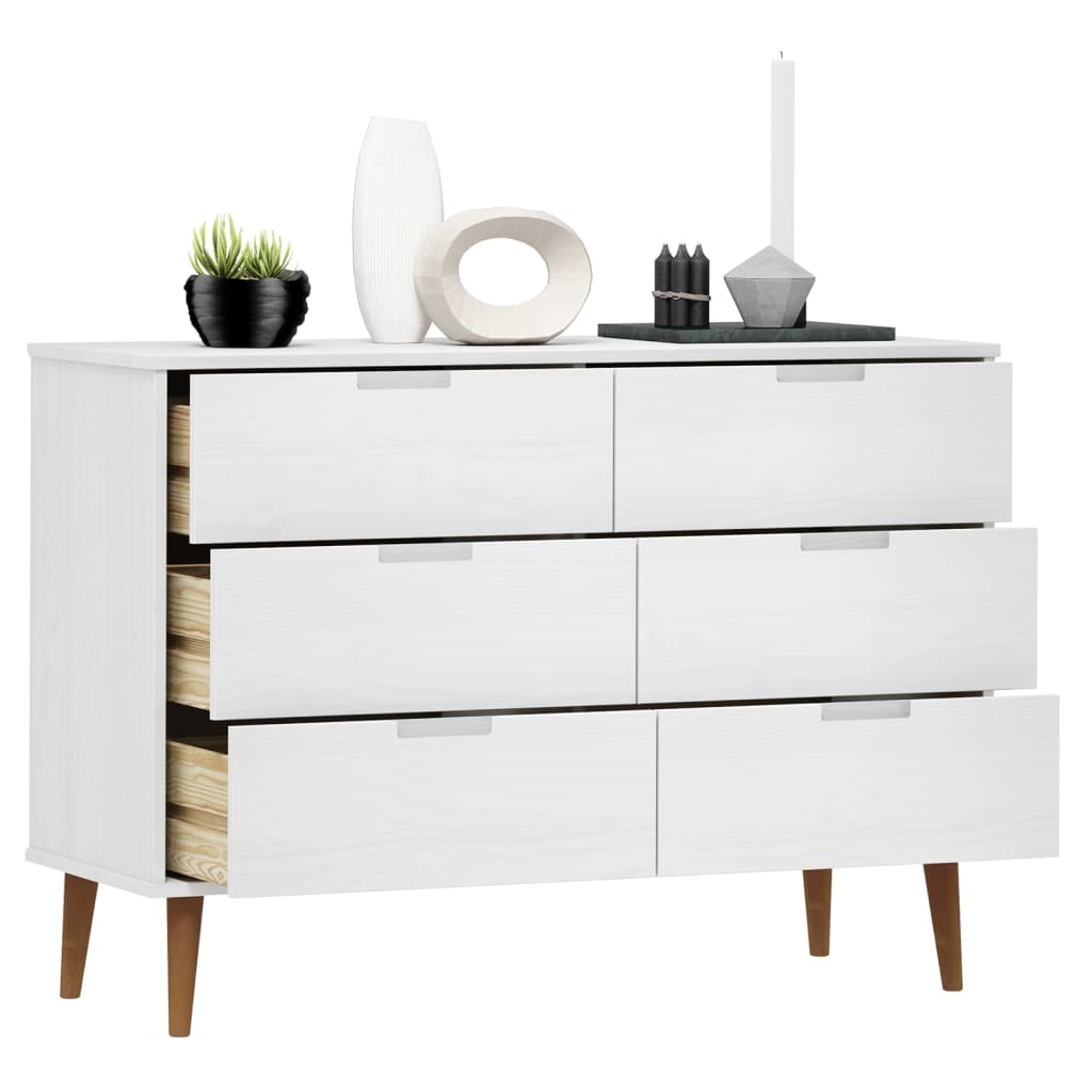 Cassettiera MOLDE Bianca 113x40x80 cm in Legno Massello di Pino | homemem39