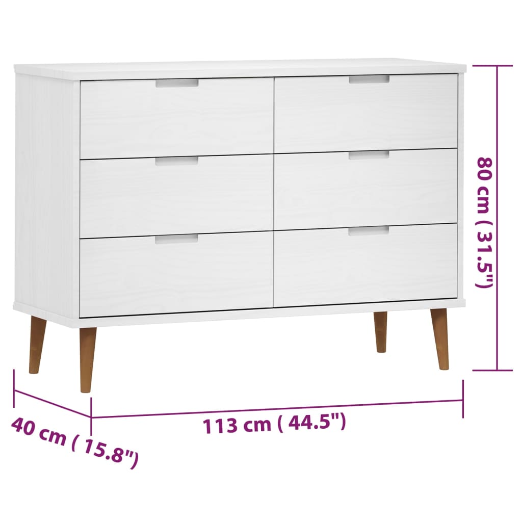 Cassettiera MOLDE Bianca 113x40x80 cm in Legno Massello di Pino | homemem39