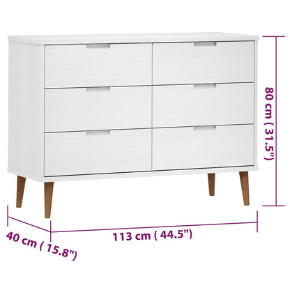 Cassettiera MOLDE Bianca 113x40x80 cm in Legno Massello di Pino