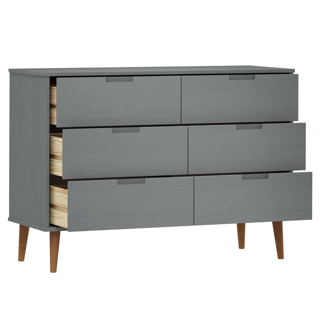 Cassettiera MOLDE Grigia 113x40x80 cm in Legno Massello di Pino - homemem39