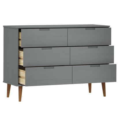 Cassettiera MOLDE Grigia 113x40x80 cm in Legno Massello di Pino - homemem39
