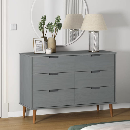 Cassettiera MOLDE Grigia 113x40x80 cm in Legno Massello di Pino - homemem39