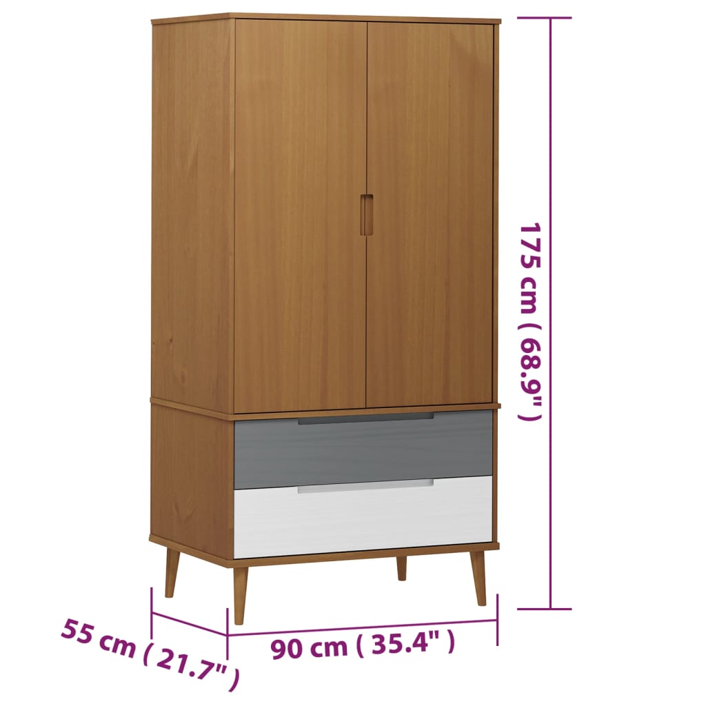 Armadio MOLDE Marrone 90x55x175 cm in Legno Massello di Pino - homemem39