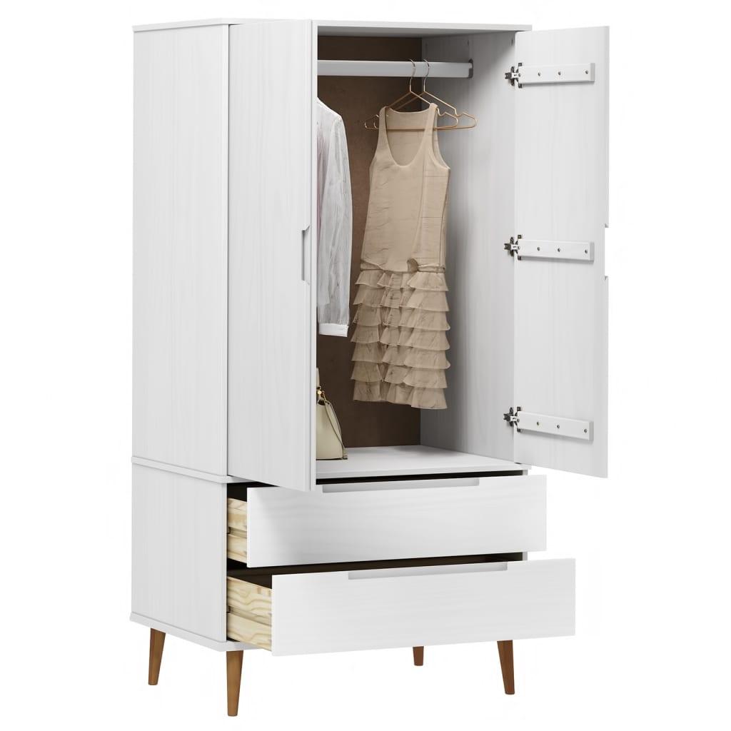 Armadio MOLDE Bianco 90x55x175 cm in Legno Massello di Pino - homemem39
