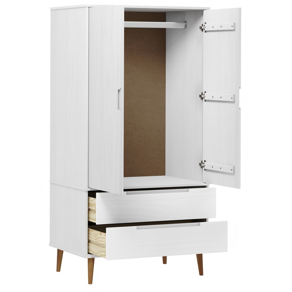 Armadio MOLDE Bianco 90x55x175 cm in Legno Massello di Pino - homemem39